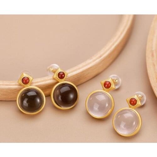 Ethnic Style S925 Sterling Silver Stud Earrings for Women Fashion Popular Simple Personalized All-Match Non-Allergic Temperament