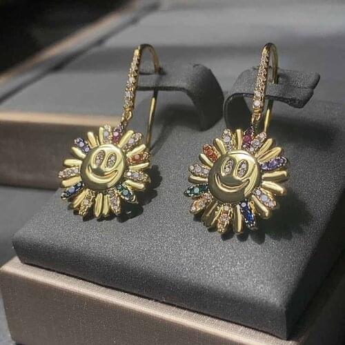 High Quality Sweet Rainnow Zirconia Sunflower Earrings For Women Gold Color Cute Dasiy Earring Party Jewelry Zk30