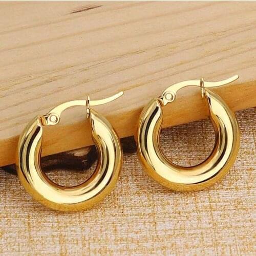High Quality Geometric Simple Minimalism Round Gold Color Thick Metal Hoop Earrings for Women Jewelry 1 cm Wide Drop Shipping