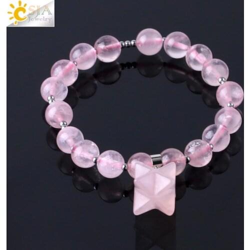 CSJA Merkaba Energy Bracelets Tiger Eye Pink Quartz Lapis Natural Stone Elastic Charm Bangles Healing Jewelry for Women Men F776