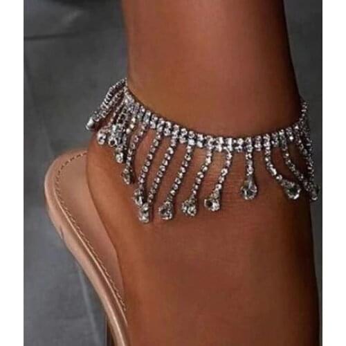 1pcs sexy fashion Rhinestone tassel Bracelet womens summer beach shining Crystal Ankle Chain barefoot accessories wholesale