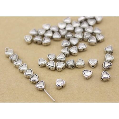 100pcs/lot Heart Charm Beads Antique Silver Color 5X6mm Spacer Beads for Jewelry Making F913