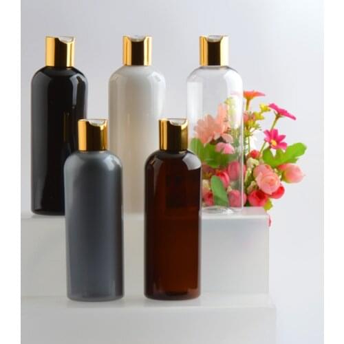 18pcs/lot 300ml white/black empty gold disc top cosmetic PET lotion bottles shampoo gel plastic bottle Liquid travel soap bottle