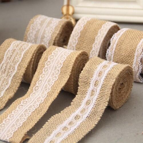2M Vintage Wedding Centerpieces Decorations Burlap Ribbon Sisal Lace Trim Jute Hessian Rustic Xmas Event Party Decor Supplies