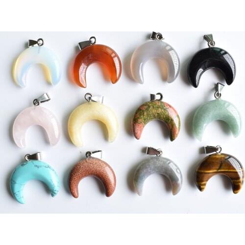 2020 New assorted natural stone mixed moon shape charms pendants for Necklace jewelry making Wholesale 12pcs/lot free