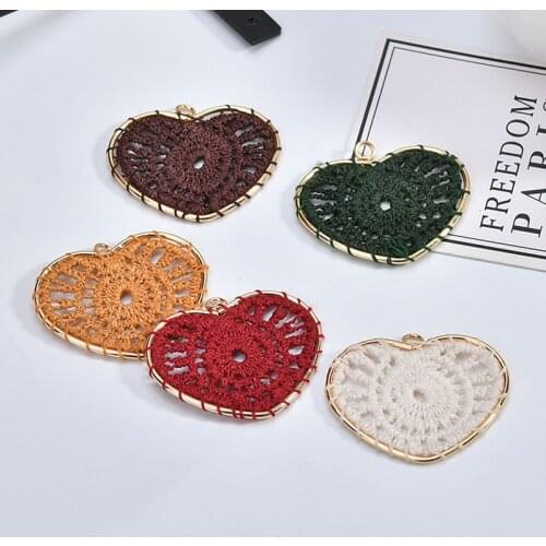 30pcs/lot color handmade weaving/knitting flowers core decoration copper hearts shape floating locket charms diy jewelry pendant