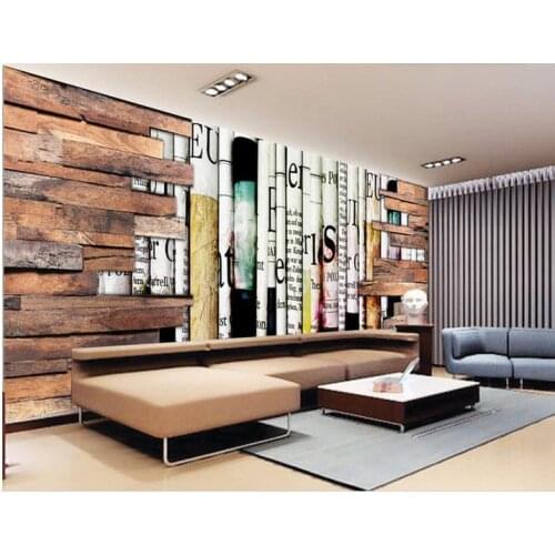 3d customized wallpaper wall 3d wallpaper Retro wood board English newspaper backdrop wall living 3d wallpaper