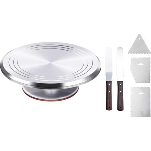 6Pcs Turntable Cake Decoration Accessories Set Rotating Cake Stand Tools Metal Stainless Steel Pastry Spatula Scraper