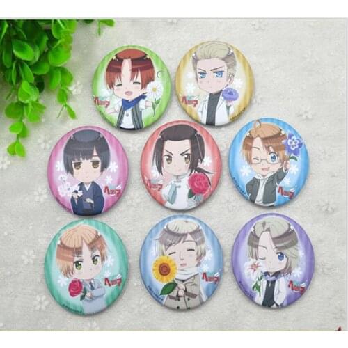 8pcs/Set 58MM Anime Axis Powers Hetalia National Flower Russia,Italy,US.United Kingdom Badge Brooch Anime Very cute Badge