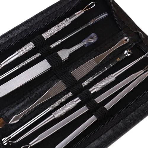 8Pcs Stainless Steel Blackhead Remover Kit Professional Blackhead Acne Comedone Pimple Blemish Extractor Beauty Tool With Bag
