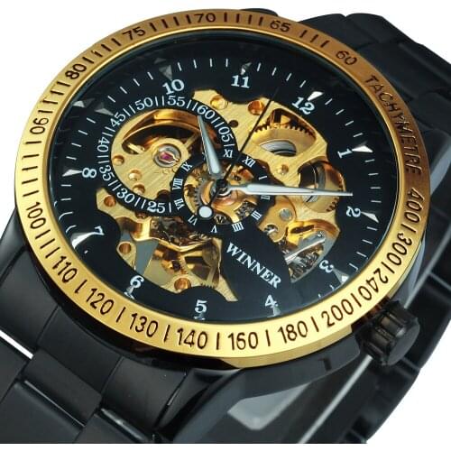 Automatic Mechanical Watches For Men Top Brand Luxury Gold Watch Skeleton Steampunk Fashion Stainless Steel Strap часы мужские