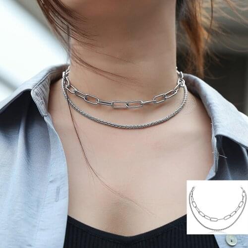 Fashion Layered Paperclip Chain Necklaces For Women Stainless Steel Box Link Chain Choker Chic Jewelry Dropshipping LDN272