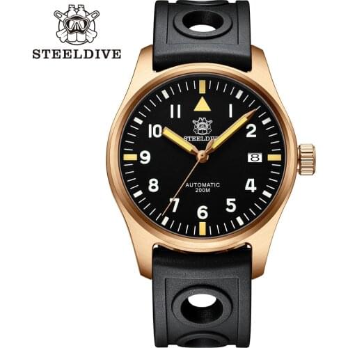 STEELDIVE 1940S Bronze Pilot Watch Japan nh35 Watch Men Automatic C3 Super Luminous 200m Diving Mechanical Men Pilot Wristwatch