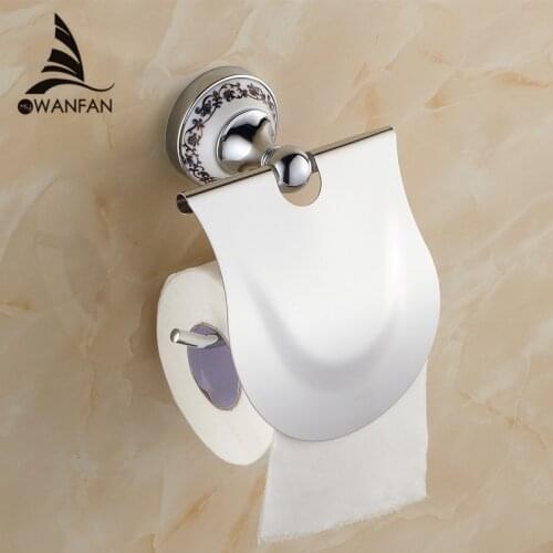 Paper Holder Metal Chrome Silver Toilet Roll Paper Towel Holder Blue & White Porcelain Bathroom Accessories Wall Mount ST-6708