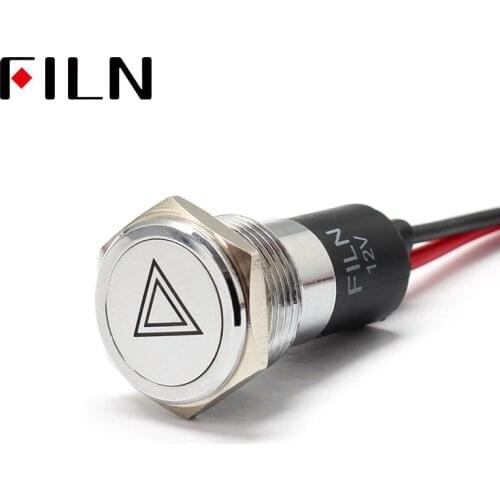 FILN 16mm Waterproof Lamp Silver shell 12V LED Car BoatDouble flash danger mark Dashboard Signal Lights Instrument Pilot light