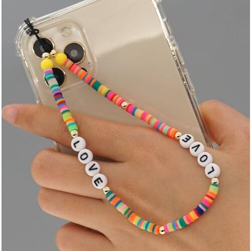 Go2Boho Beaded Mobile Strap Heishi Chain Telephone Lanyard 2021 New Jewelry LOVE Letter Chains Polymer Clay Phone Cord Holder