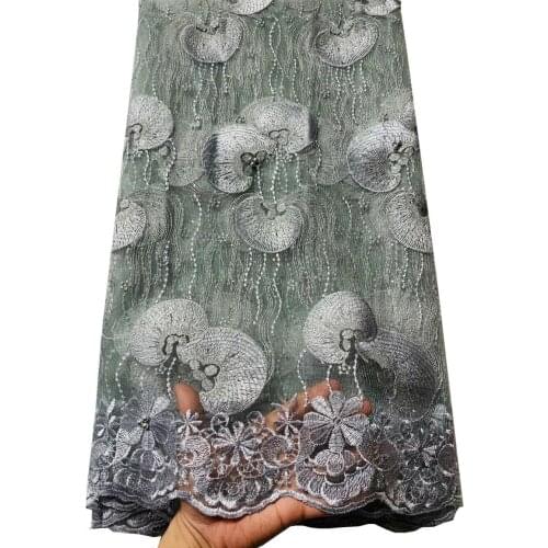 Hot Sale Nigerian Laces Fabrics 2021 High Quality Tulle African Laces Stones Fabric Wedding African French Net Lace VLL8569 Grey