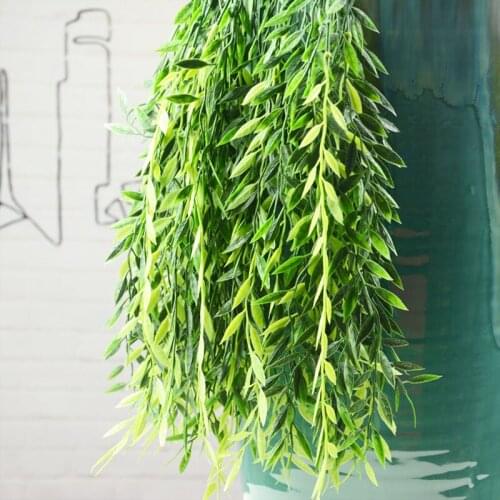 55cm1pc Artificial flowers rattan fake leaves wall hanging rattan home decoration green leaves Willow leaves hanging vine plants