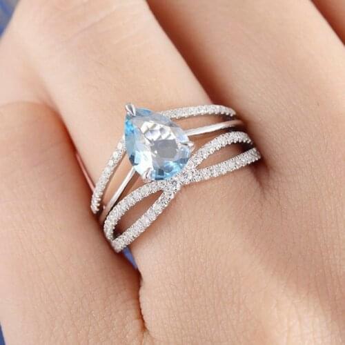 Fashion Water Droplet Shallow Sea Orchid Clean Zircon Ladies 2-piece Banquet Ring Whole Sale Rings for Women Jewelry