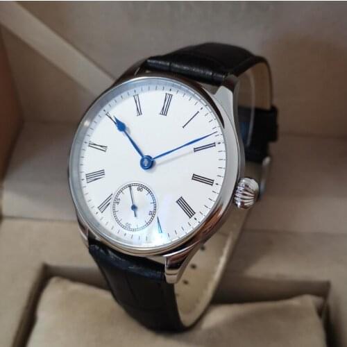 GEERVO No logo 41mm Manual mechanical mens Watch Rice white dial Blue heart-shaped hand ST3621 Movement