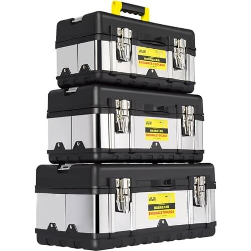 14"/17'' Multifunctional Tool Box Stainless Steel Portable Repair Tools Organizer Seal Shockproof Large Storage Toolbox Suitcase
