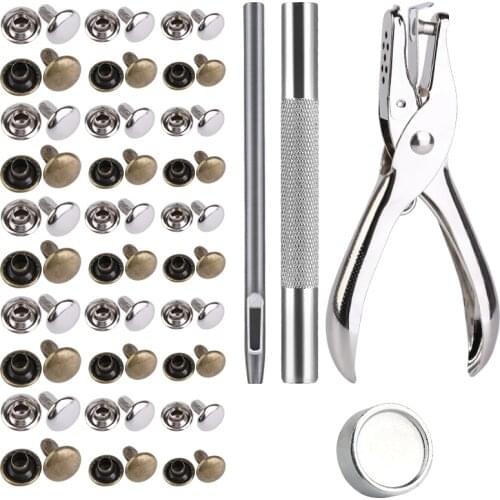 KAOBUY Snap Fastener Kit Tool Snap Fasteners Clothing Snaps Button with Punch Hole and Setting Tools for Fabric Leather Craft