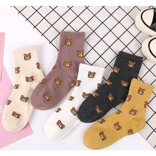 2021 New Cartoon Womens Breathable Cotton Socks Cute Bear Lovely Animal Pattern Girl Sock Combed of Pure Cotton Female Socks