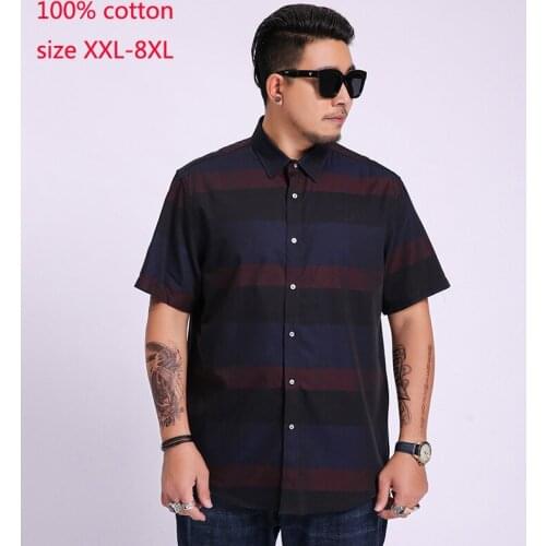 New Arrival Fashion Super Large Men Short Sleeved Loose Knitted Stripes Casual Shirts Single Breasted Plus Size 2XL-5XL6XL7XL8XL