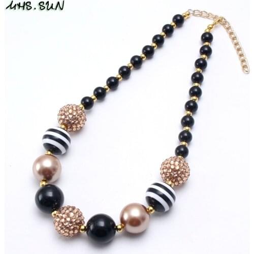 MHS.SUN Kids Boys Chunky Beads Necklace Fashion Black Color Bubblegum Necklace Child Baby Chunky Necklace Jewelry For Gift 1Pcs
