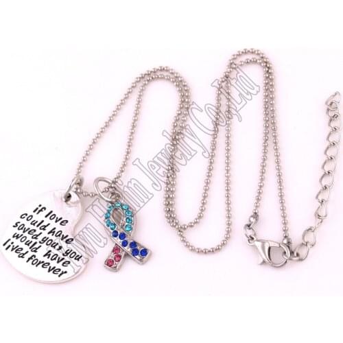High Quality" if love could have saved you,you would have lived forever "heart pendant and crystals ribbon necklace