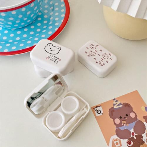 Portable Love Bear Contact Lens Case With Mirror Cartoon Beauty Lens Case Contact Travel Lens Storage Box Gift
