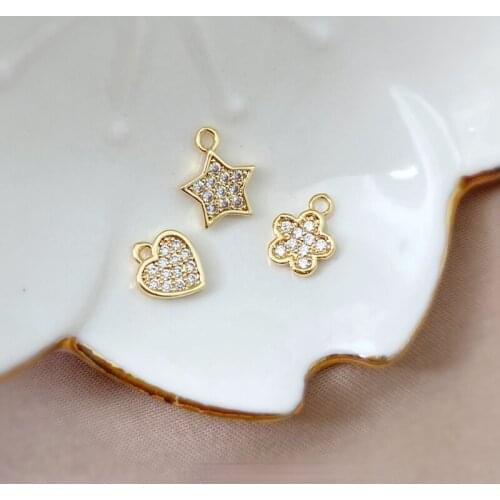 18K gold-clad micro inlaid zircon joker mini love flower five-pointed star pendant DIY earrings necklace bracelet material