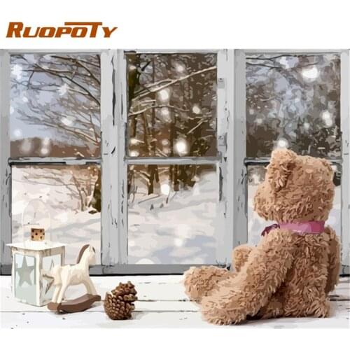 RUOPOTY Painting By Numbers Kits For Adults Bear Front Window Landscape Picture By Number Modern Home Decoration Wall Artwork