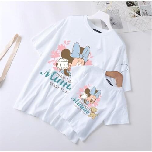 Family Matching Clothes Short Sleeve Mickey Mouse Disney Cartoon Baby Kids Tshirts Boys Girls Harajuku T-shirts Family Tees