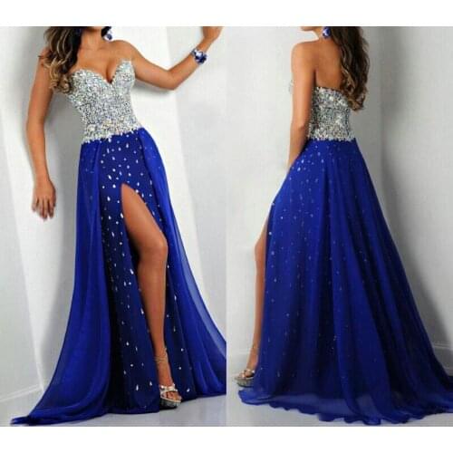 2020 New vestido de noiva Listing Sweetheart Long crystal beading Royal Blue Chiffon Prom Gown Custom-Made bridesmaid dresses