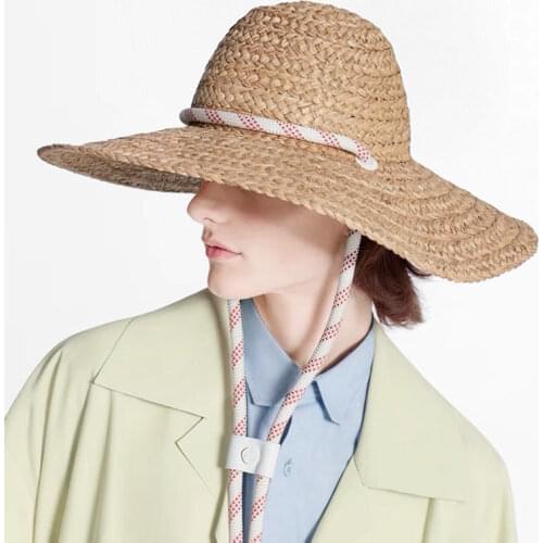 Custom Made Spring Summer New Celebrity Raffia Straw Grass Big Wide Brim Sunhat For Women Retro Jazz Cap Rope Buckle Catwalk Hat