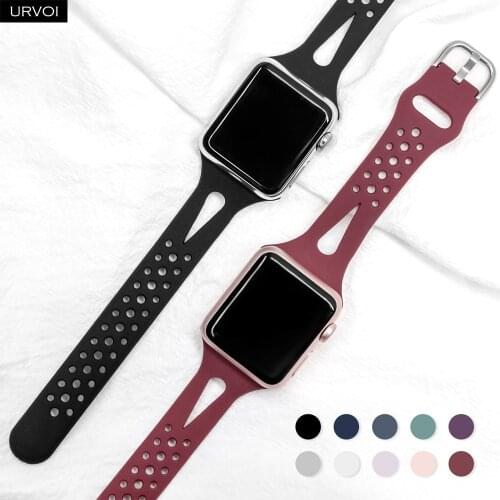 URVOI Silicone strap for Apple Watch series 6 SE 5 4 3 2 1 sport band for iWatch slim wrist breathable holes pin buckle replace