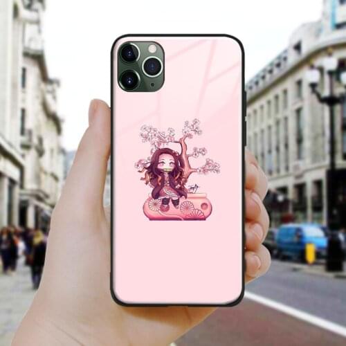 Nezuko Demon Slayer anime cute art Silicone Glass Phone Case Cover Shell For iPhone SE 6 6s 7 8 Plus X XR XS 11 12 Mini Pro Max