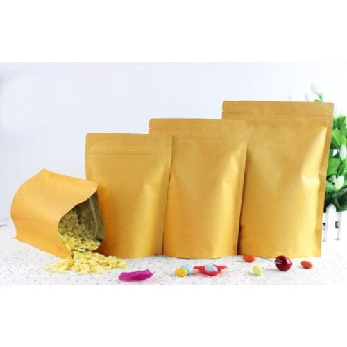 9*14+3cm 50pcs Stand Up Aluminum Foil Brown kraft paper bags with Zipper lock for Food/Tea/Nut Resealable Packaging Bag