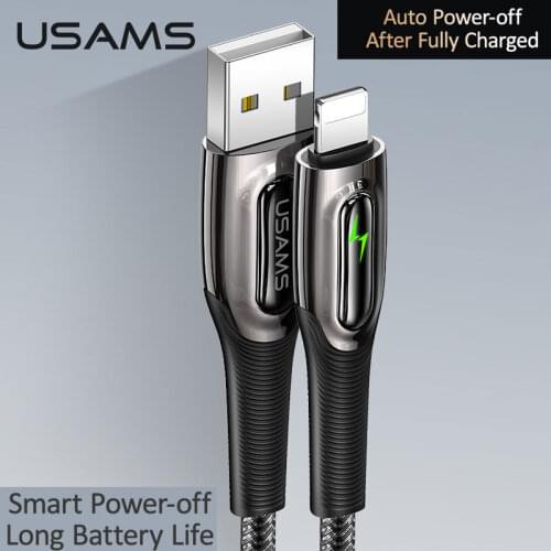 USAMS Auto Power Off Lightning Cable for iPhone 11 Pro Max 12 Xs X 8 Plus Cable 2.4A Fast Charging Cable for iPhone Charger