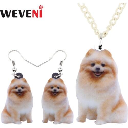 WEVENI Acrylic Smile Pomeranian Dog Jewelry Sets Earrings Necklace Pendant Sweet Animal Gift For Women Girls Bijoux Suits Charms