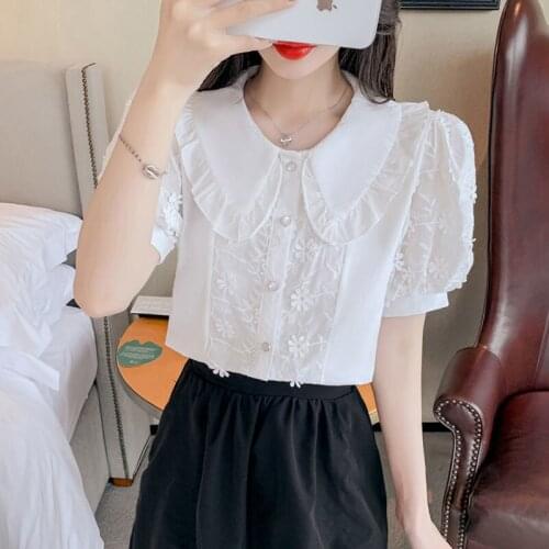 Doll collar female summer new Korean style puff sleeve age-reducing shirt was thin and wild shirt trend