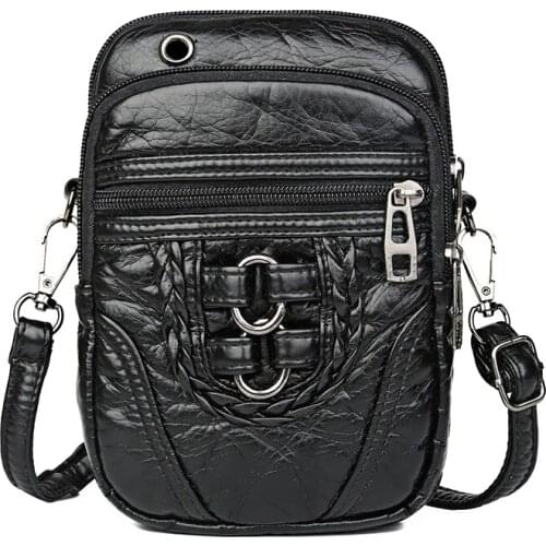 Woman Messenger Bag Soft PU Leather Mini Shoulder Crossbody Bag Ladies Multi-Function Mobile Phone Bag Female Clutch Purse Black