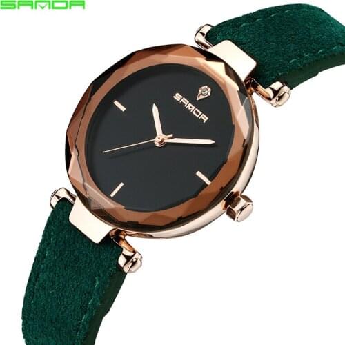 Sanda 218 Brand Ladies Elegant Wrist Watch Luxury Genuine Leather Strap Fashion Simple Dial Women Japan Quartz Minimalist Watch
