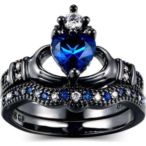 Blue For Women Heart-shaped Crown Ring Fashion Black Gold Wedding Stainless Steel Rings Anillo Mujer Aneis Feminino