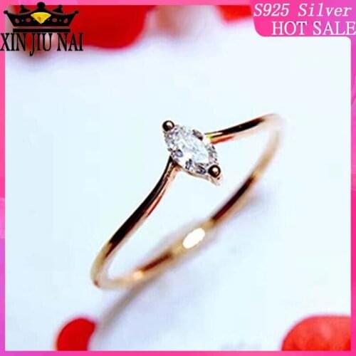 925 sterling silver K golden horse eye shape zircon CZ simple nifty Crown modeling womens simulation V bar ring