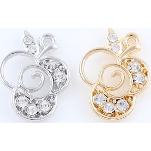 16*26mm Silver Plated Crystal Apple Charms Pendant For DIY Necklace Bracelet Jewelry Accessories Making Handmade