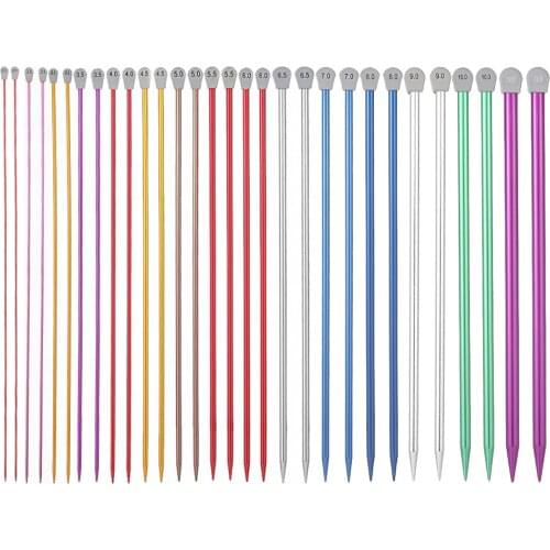 2Pcs/Set 35CM 2.0-12MM Single Pointed Knitting Needles Aluminum Straight Pins Sweater Scarf Weaving Tool Sewing Accessories