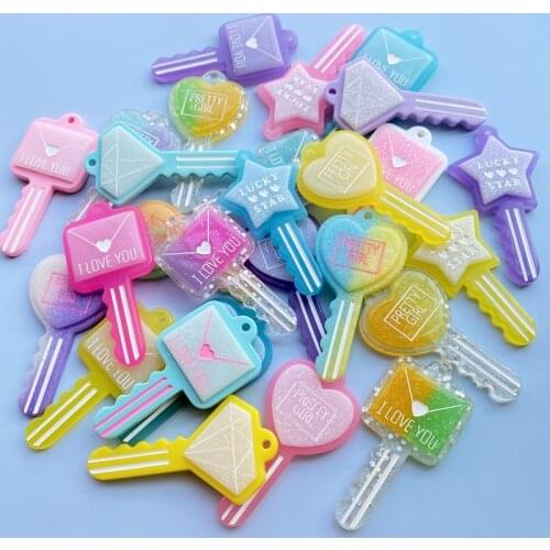 20pcs New Mixed fund simulation key Lock head Flatback Resin Kawaii Cabochons DIY Hang ornaments with holes F71