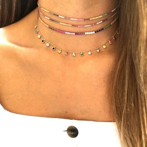 2019Fashion delicate Colorful Rainbow Choker Necklace Clavicle Chain stunning thin Women wedding Simple elegance 35+10cm Jewelry